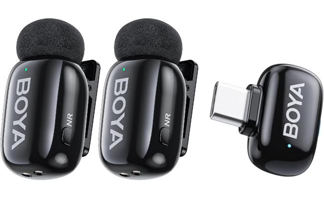 BOYA mini 2-04 Wireless Lavalier Microphone for iPhone 15-17/Android, Noise Cancellation Control, 48kHz/24-Bit, 6H Battery Mini Mic for Video Recording Interview Vlog (2TX + USB-C RX) - Black